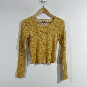 SO Y2K Granola Indie Preppy Floral Waffle Knit Boho Thermal Top Womens Small
